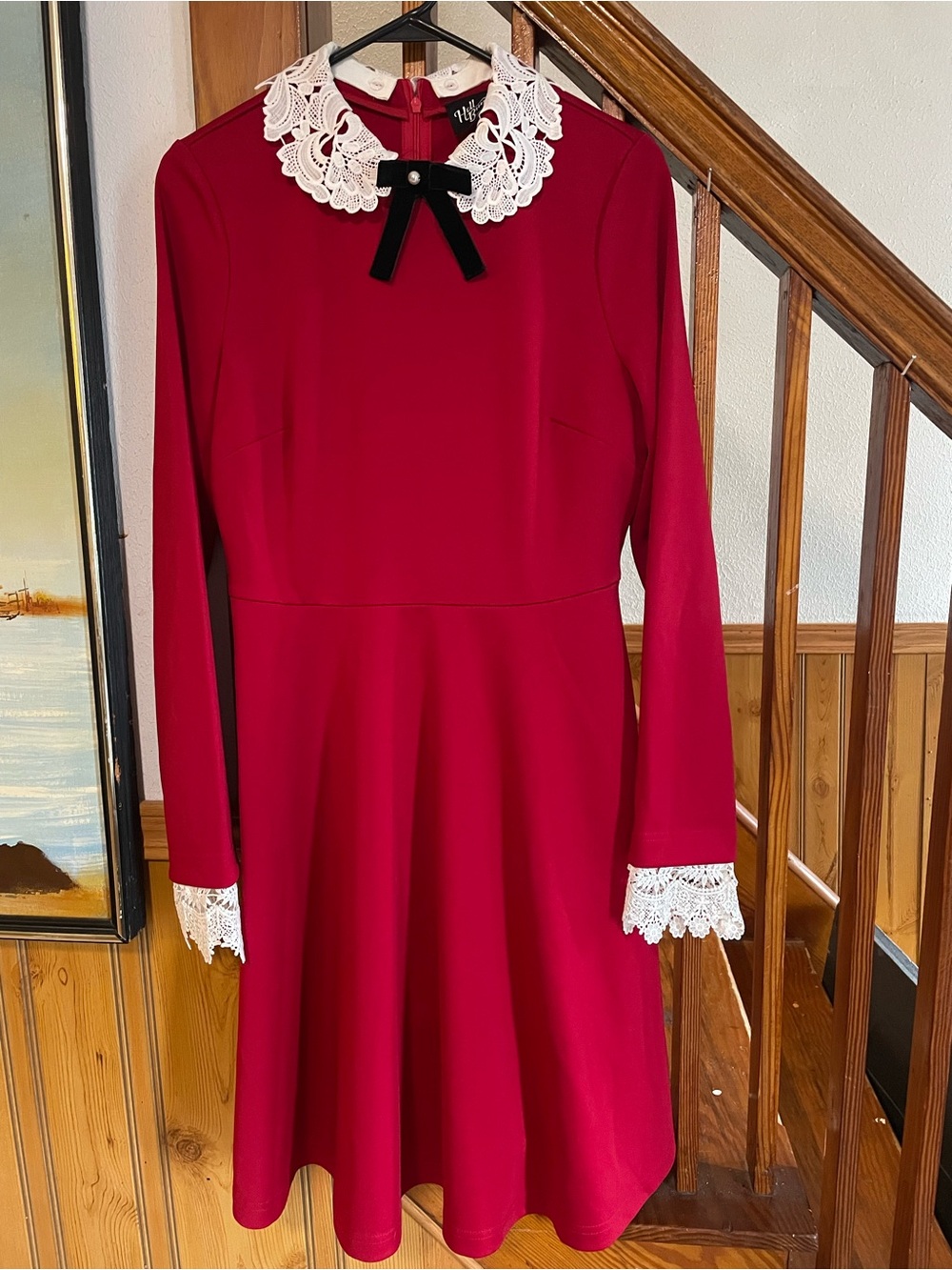 Hell Bunny Long-Sleeve Fit-and-Flare Dress and removable Lace accents, Women’s S